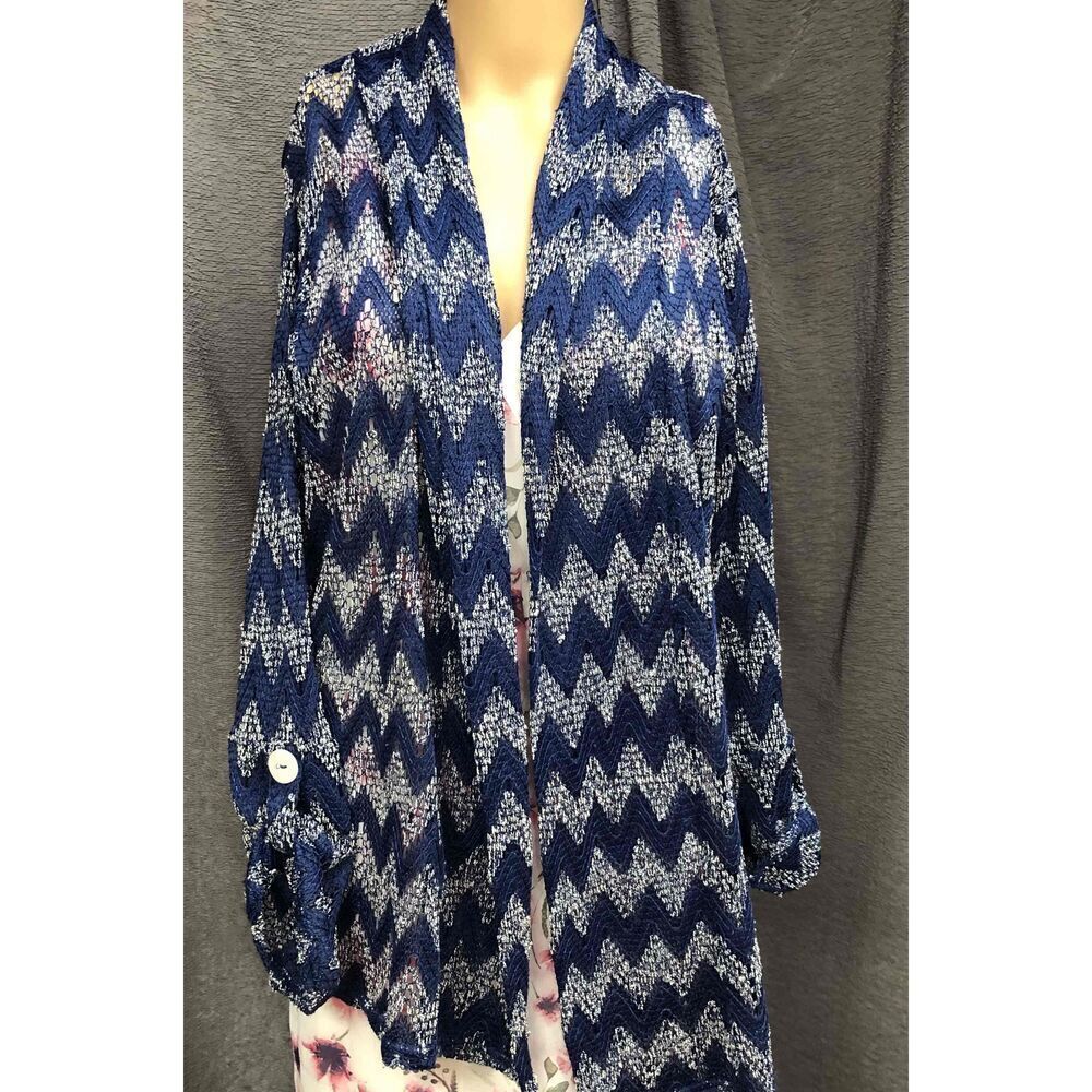 SML Sport blue /white Long Sleeve Open Front Cardigan Womens XL